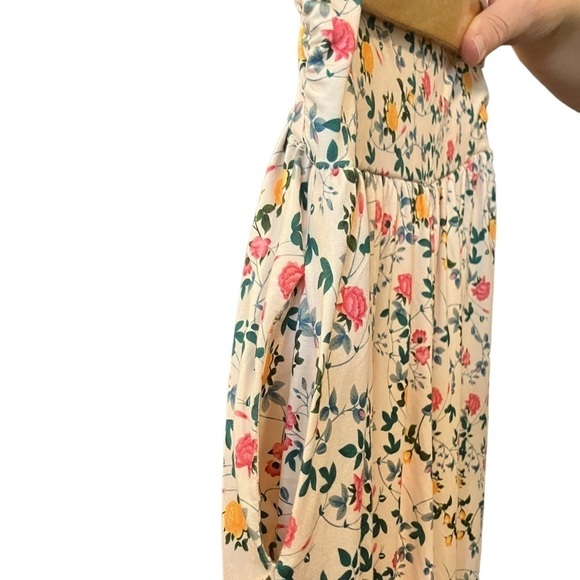 Doublju Maxi Floral Strapless Dress Side Pockets and Ruching Polyester Sz Small - Picture 8 of 8